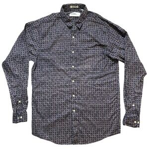 Bill Blass Signature Men M‎ Vintage Geometric Floral Long Sleeve Cotton Shirt